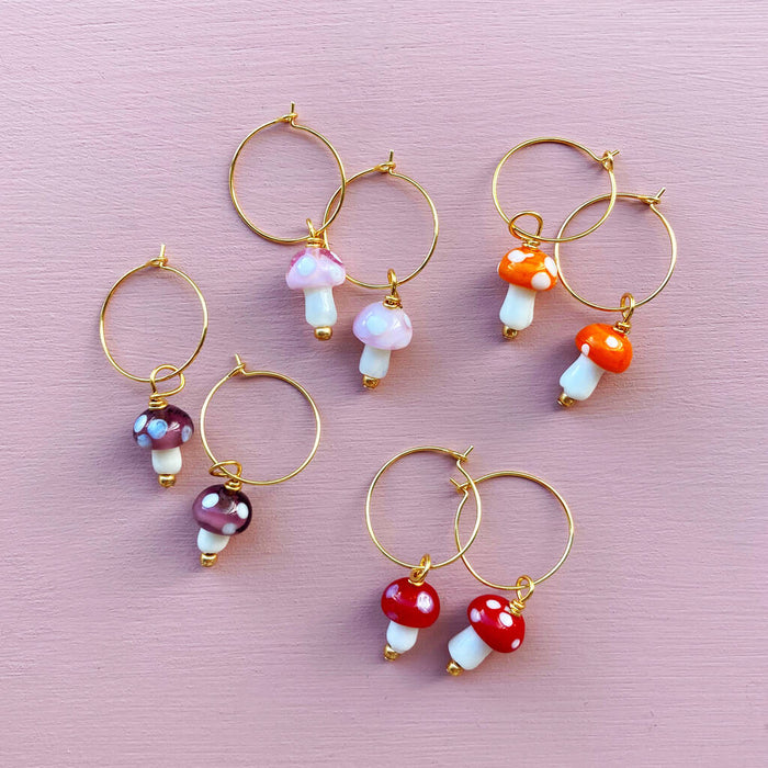 Murano Glass Mushroom Gold Plated Hoops