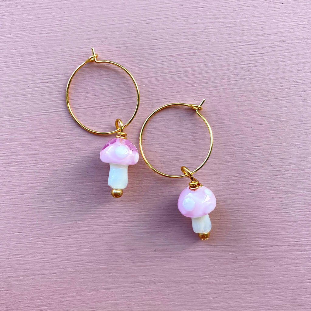 Murano Glass Mushroom Gold Plated Hoops