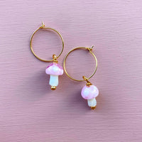 Murano Glass Mushroom Gold Plated Hoops