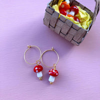 Murano Glass Mushroom Gold Plated Hoops
