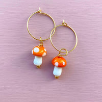 Murano Glass Mushroom Gold Plated Hoops