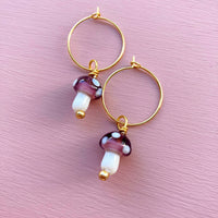 Murano Glass Mushroom Gold Plated Hoops