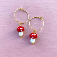 Murano Glass Mushroom Gold Plated Hoops