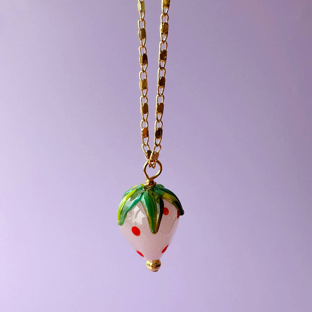 Murano Glass Strawberry Gold Plated Necklace