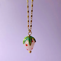 Murano Glass Strawberry Gold Plated Necklace