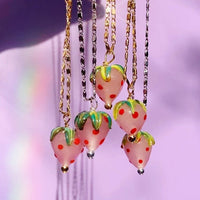 Murano Glass Strawberry Gold Plated Necklace