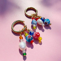 No Waste Millefiori Bead And Pearl Huggie Hoops