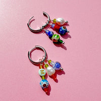 No Waste Millefiori Bead And Pearl Huggie Hoops