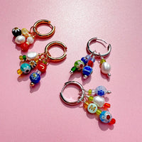 No Waste Millefiori Bead And Pearl Huggie Hoops