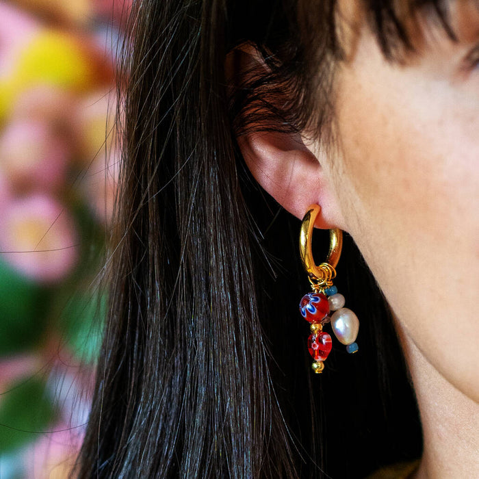 No Waste Millefiori Bead And Pearl Huggie Hoops