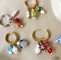 No Waste Millefiori Bead And Pearl Huggie Hoops