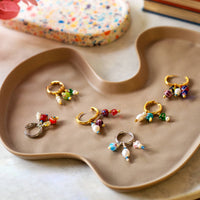 No Waste Millefiori Bead And Pearl Huggie Hoops