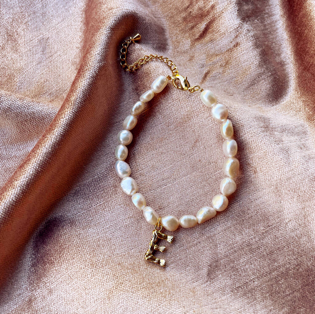 Pearl And Molten Initial Personalised Bracelet
