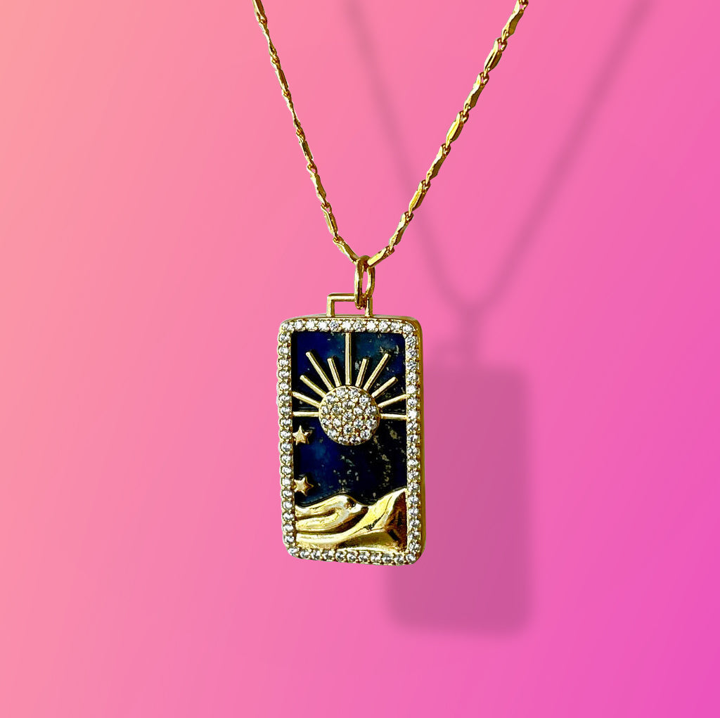 Pearl Or Lapis Sun Pendant On Gold Filled Chain