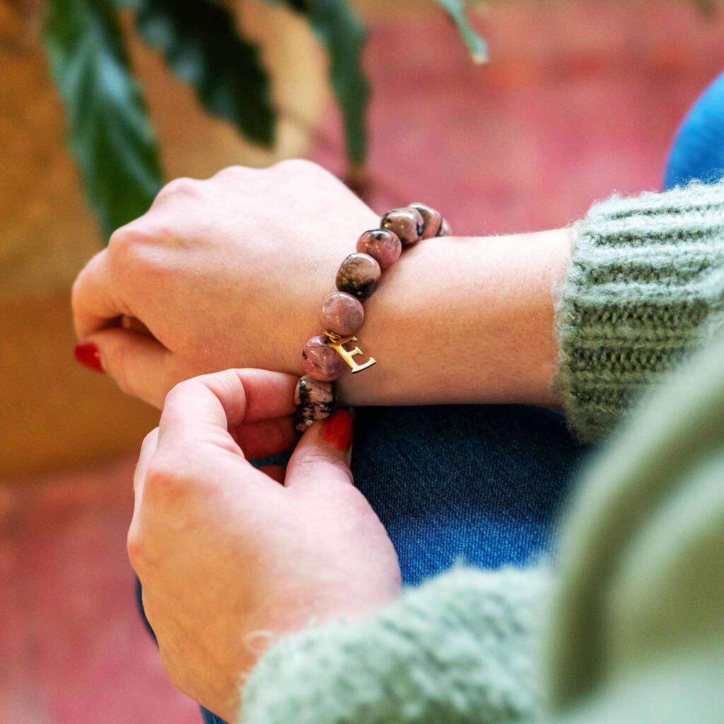 Personalised Chunky Gemstone Bracelet And Initial Charm