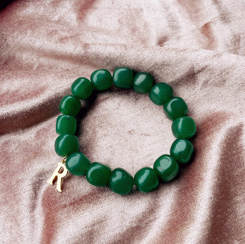 Personalised Chunky Gemstone Bracelet And Initial Charm