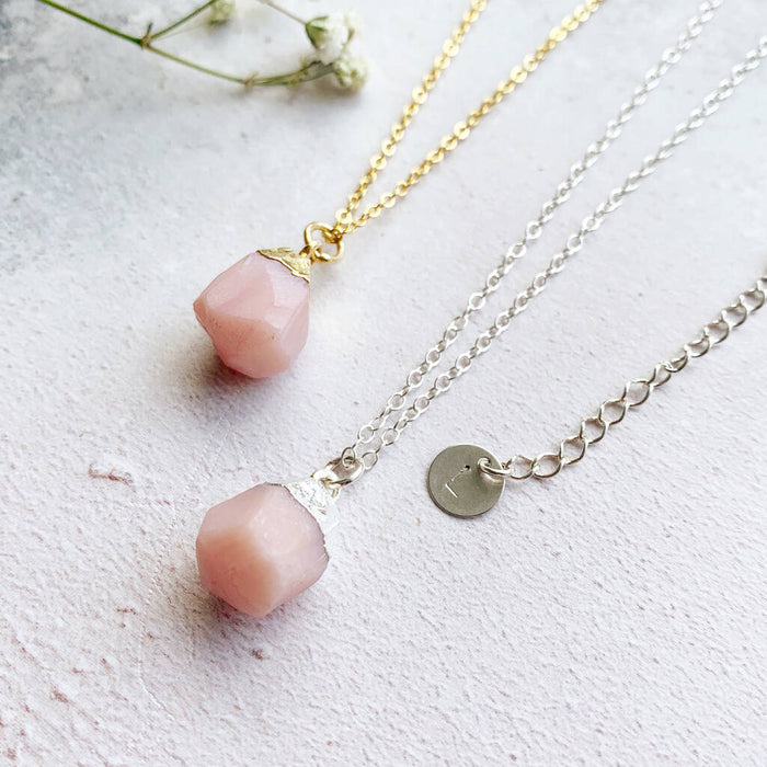 Personalised October Birthstone Pink Opal Necklace