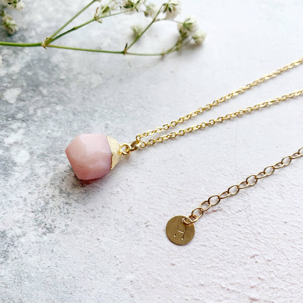 Personalised October Birthstone Pink Opal Necklace