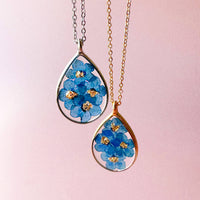 Real Pressed Flower Teardrop Pendant Necklace