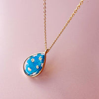 Real Pressed Flower Teardrop Pendant Necklace
