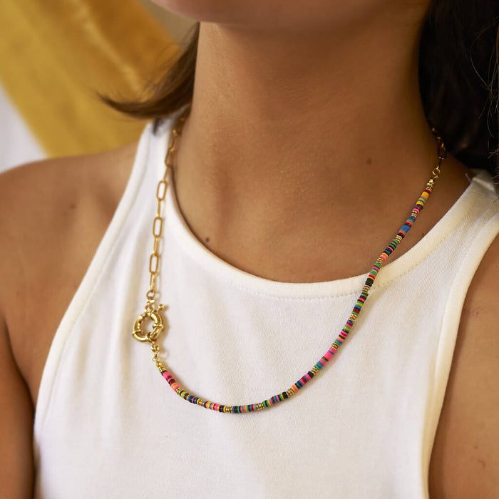 African Bead and Chain Necklace