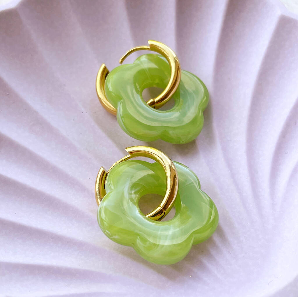 Resin Flower Huggie Hoop Earrings