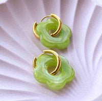 Resin Flower Huggie Hoop Earrings
