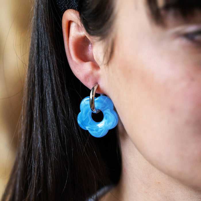 Resin Flower Huggie Hoop Earrings