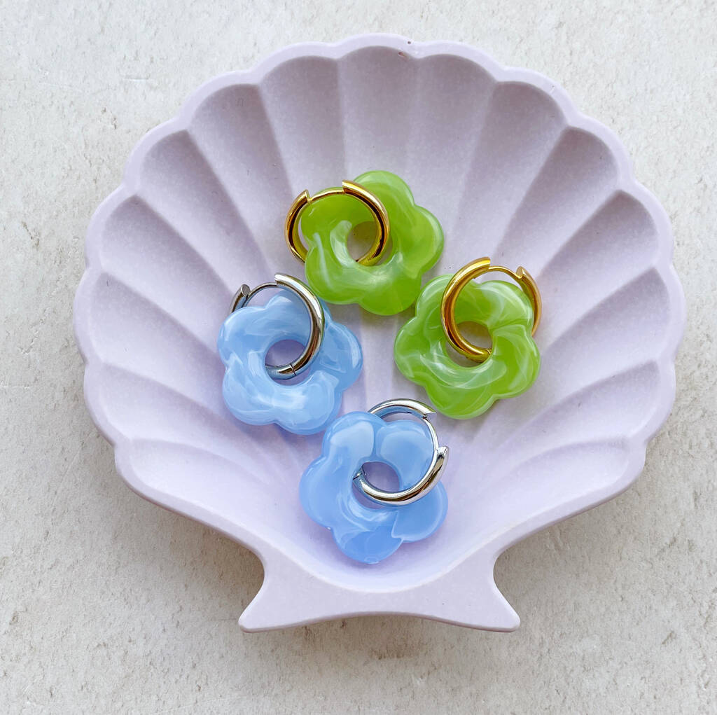Resin Flower Huggie Hoop Earrings