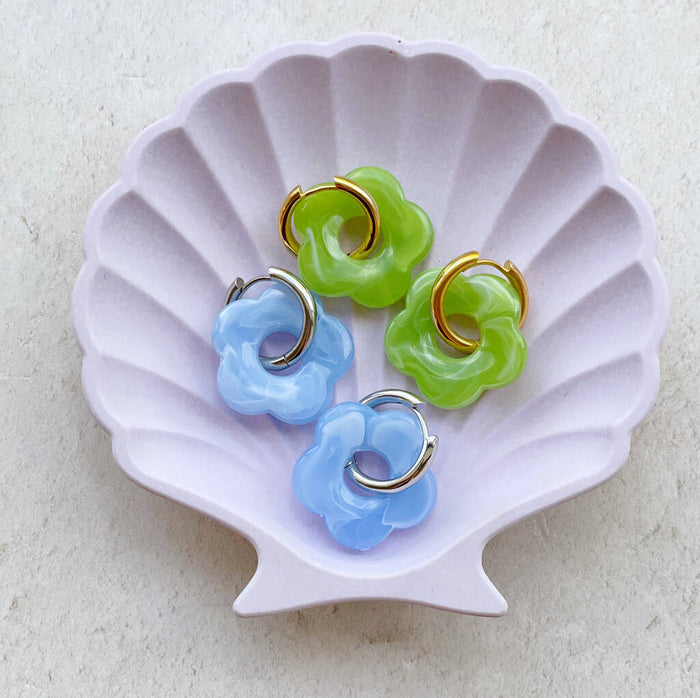 Resin Flower Huggie Hoop Earrings