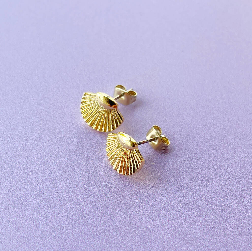 S'hello You! Gold Plated Shell Stud Earrings