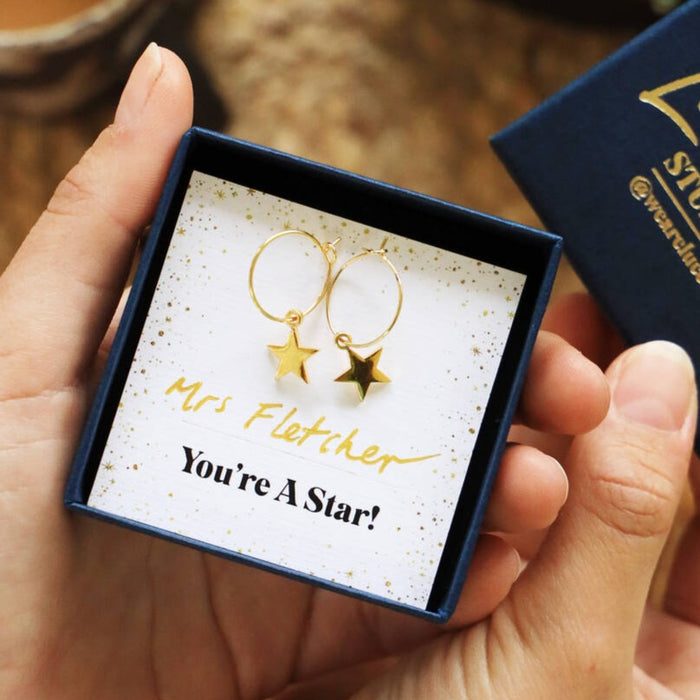 'You're a Star' Star Charm Hoop Earrings