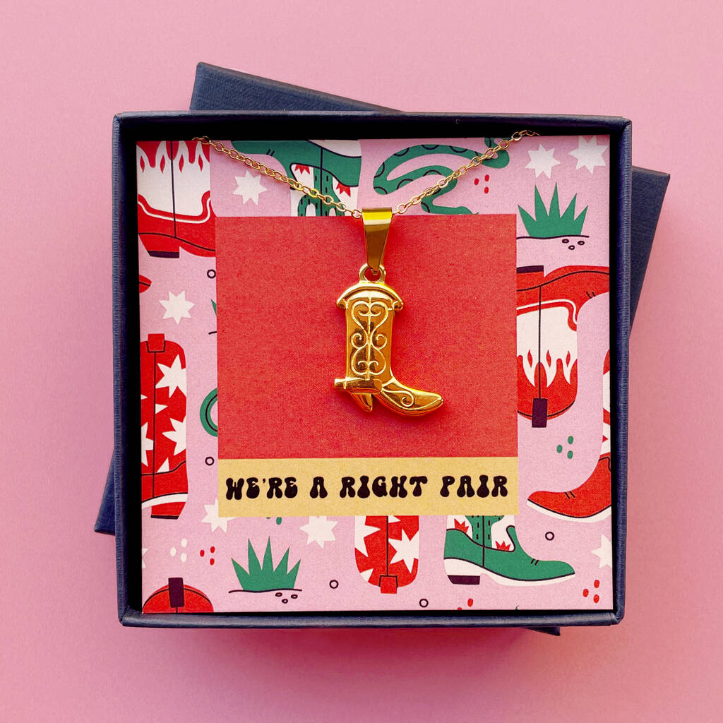 'We're A Right Pair' Cowboy Boot Friendship Necklace