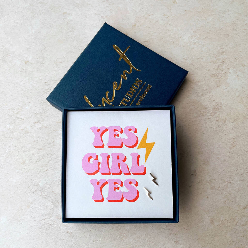 Yes Girl Yes Sterling Silver Lightning Bolt Earrings