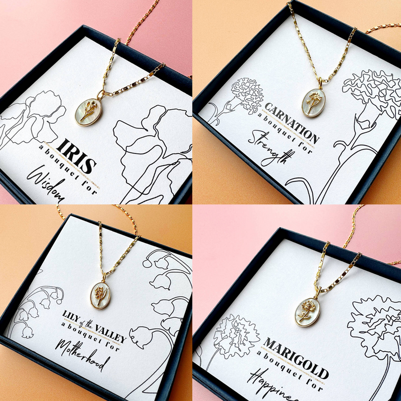 Language of Flowers Pearl and Gold Plate Necklace