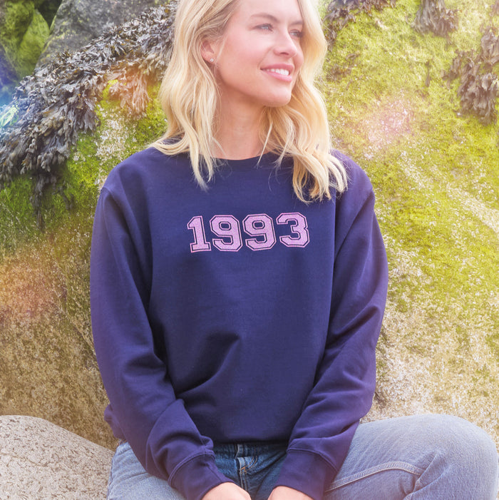 Personalised Varsity Font Birth Year Sweatshirt Jumper