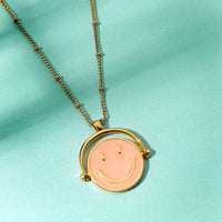 Smiling Face Enamel Spinner Necklace