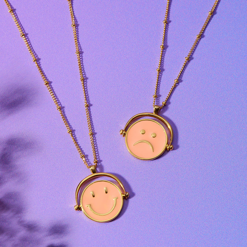 Smiling Face Enamel Spinner Necklace