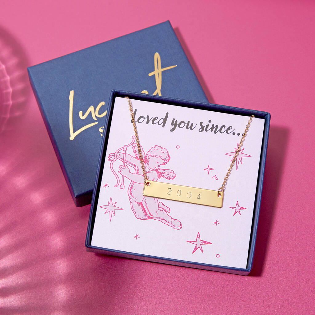 Personalised Year Loved You Since Gold Bar Valentines Necklace