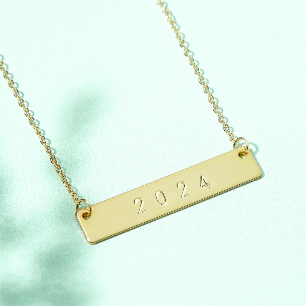 Personalised Year Loved You Since Gold Bar Valentines Necklace