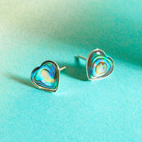 Abalone Shell & silver heart earring studs