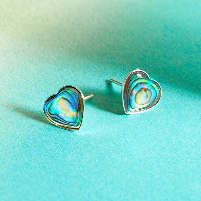 Abalone Shell & silver heart earring studs