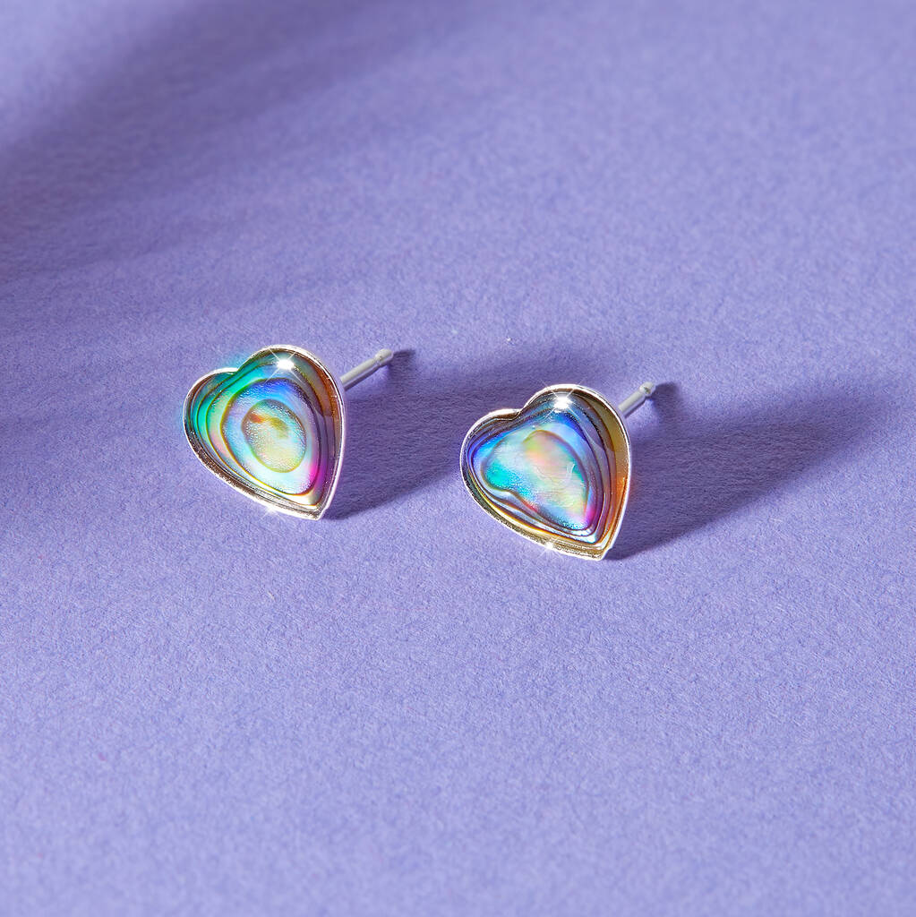 Abalone Shell & silver heart earring studs