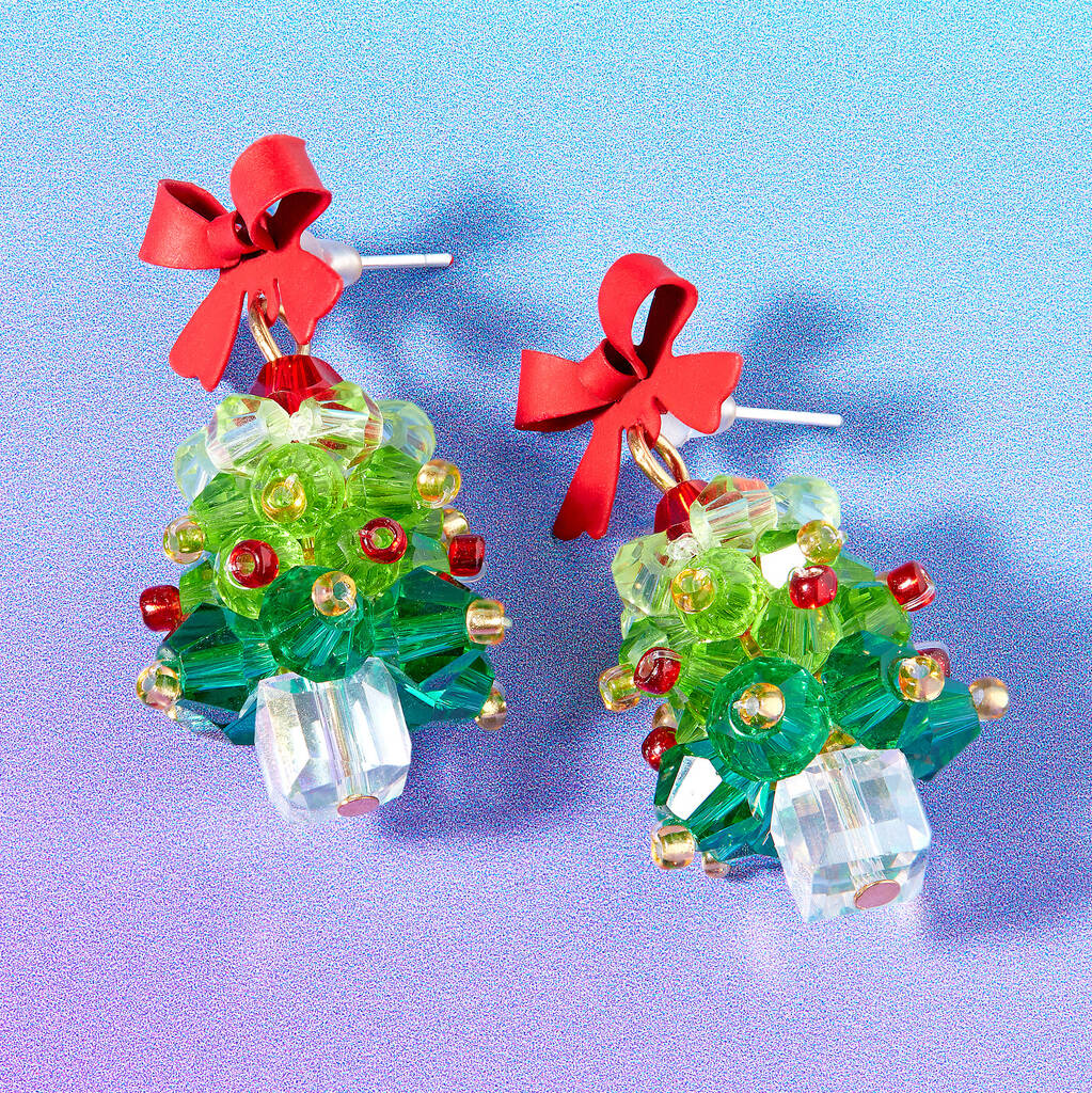 Beaded Christmas Tree Earrings
