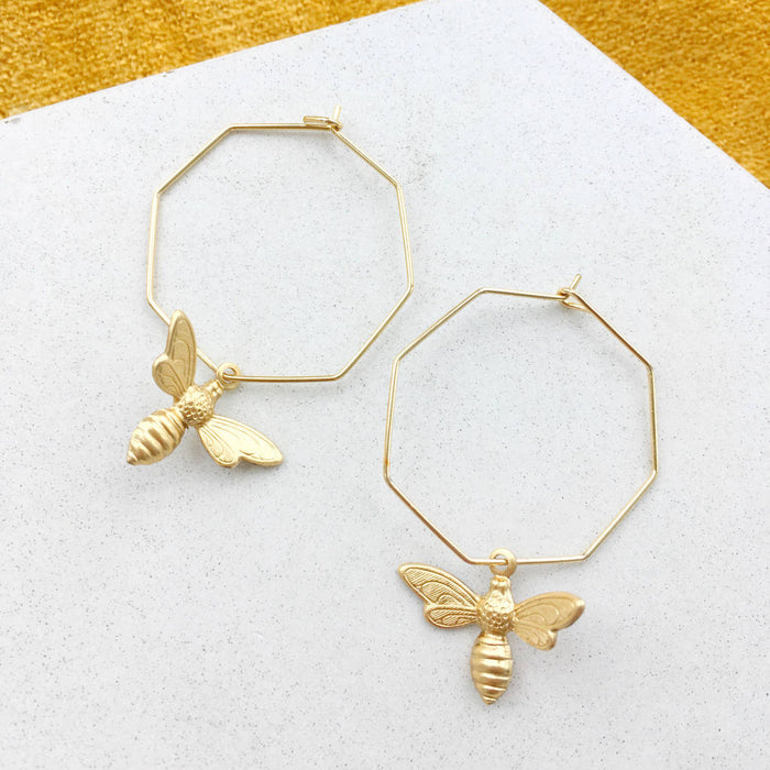 Bee Hoop Earrings