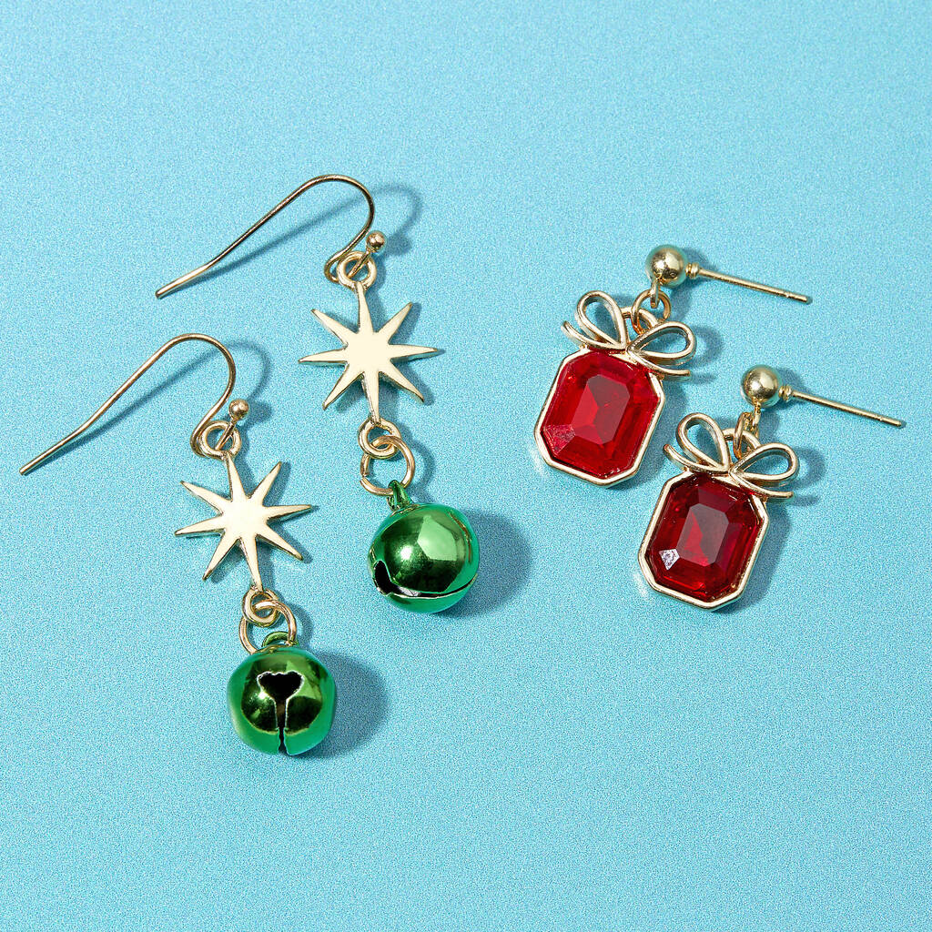 Bells and Bows Christmas Earring Pair