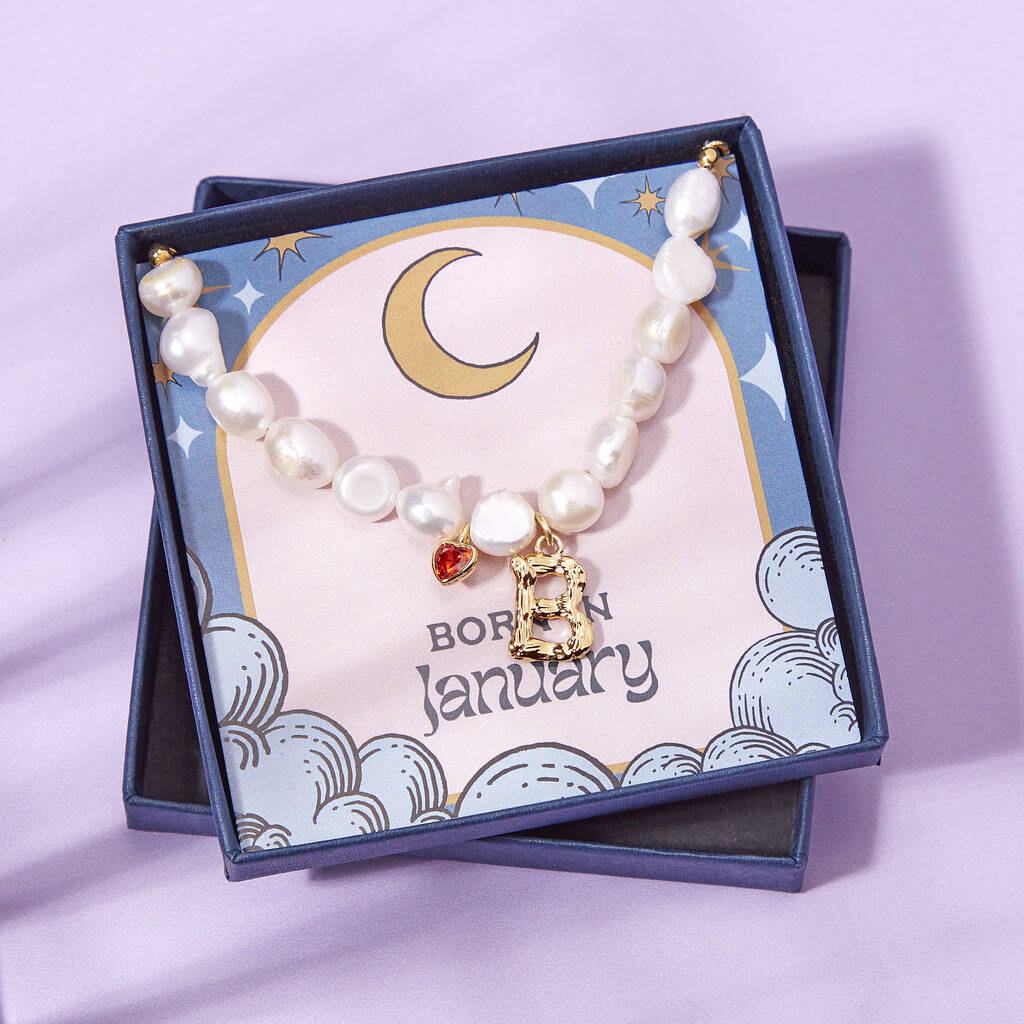 Birthstone And Personalised Initial Pearl Necklace