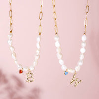 Birthstone And Personalised Initial Pearl Necklace