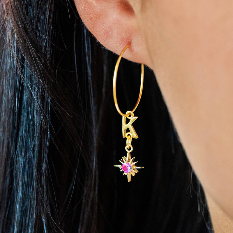 Birthstone Star And Personalised Initial Hoop Earrings