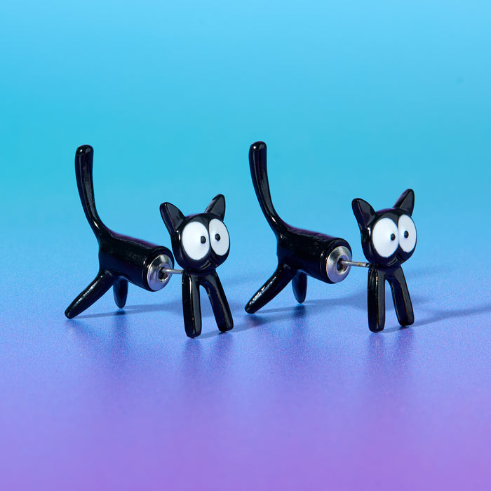 Black Cat Two Way Earrings